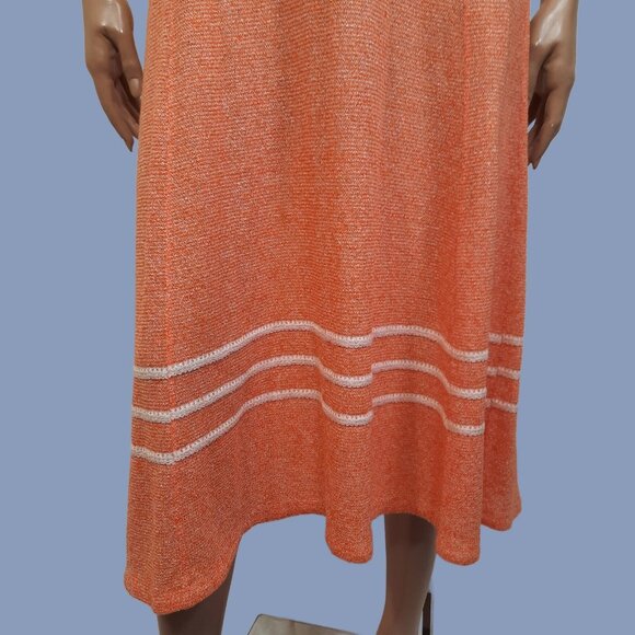 Vintage 70s Long Sweater Dress Cardigan 2 Piece Set Orange White Striped Size M - Picture 4 of 10